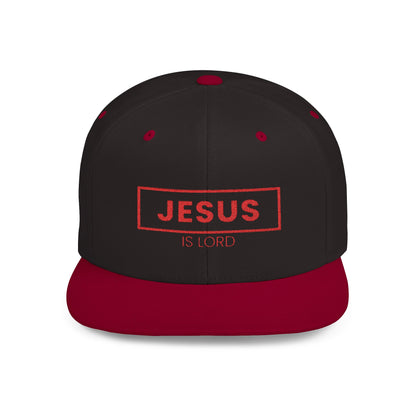 Faith-Inspired Flat Bill Snapback Cap - 'JESUS IS LORD' Design