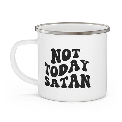 Not Today Satan Enamel Camping Mug - Fun Outdoor Drinkware for Campers and Nature Lovers