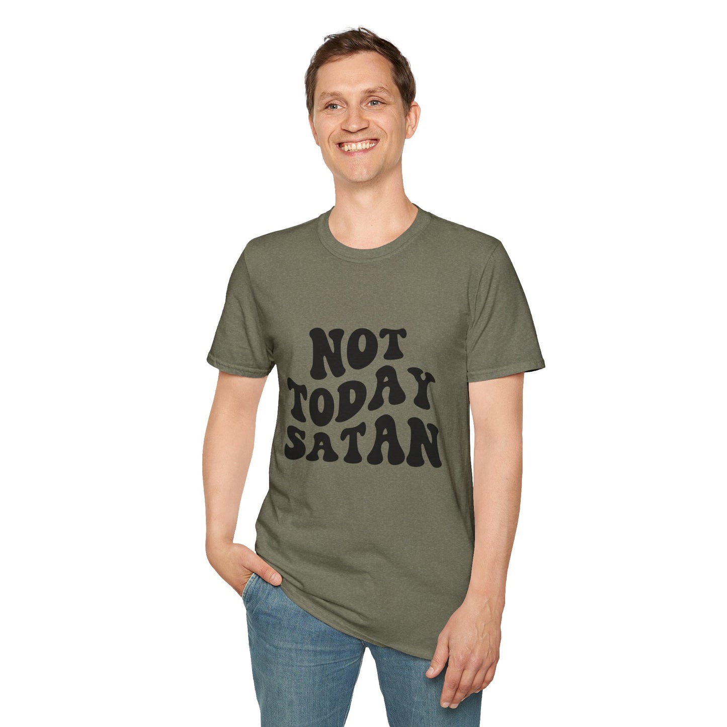 Not Today Satan Unisex Softstyle T-Shirt - Funny Graphic Tee for Relaxed Vibes