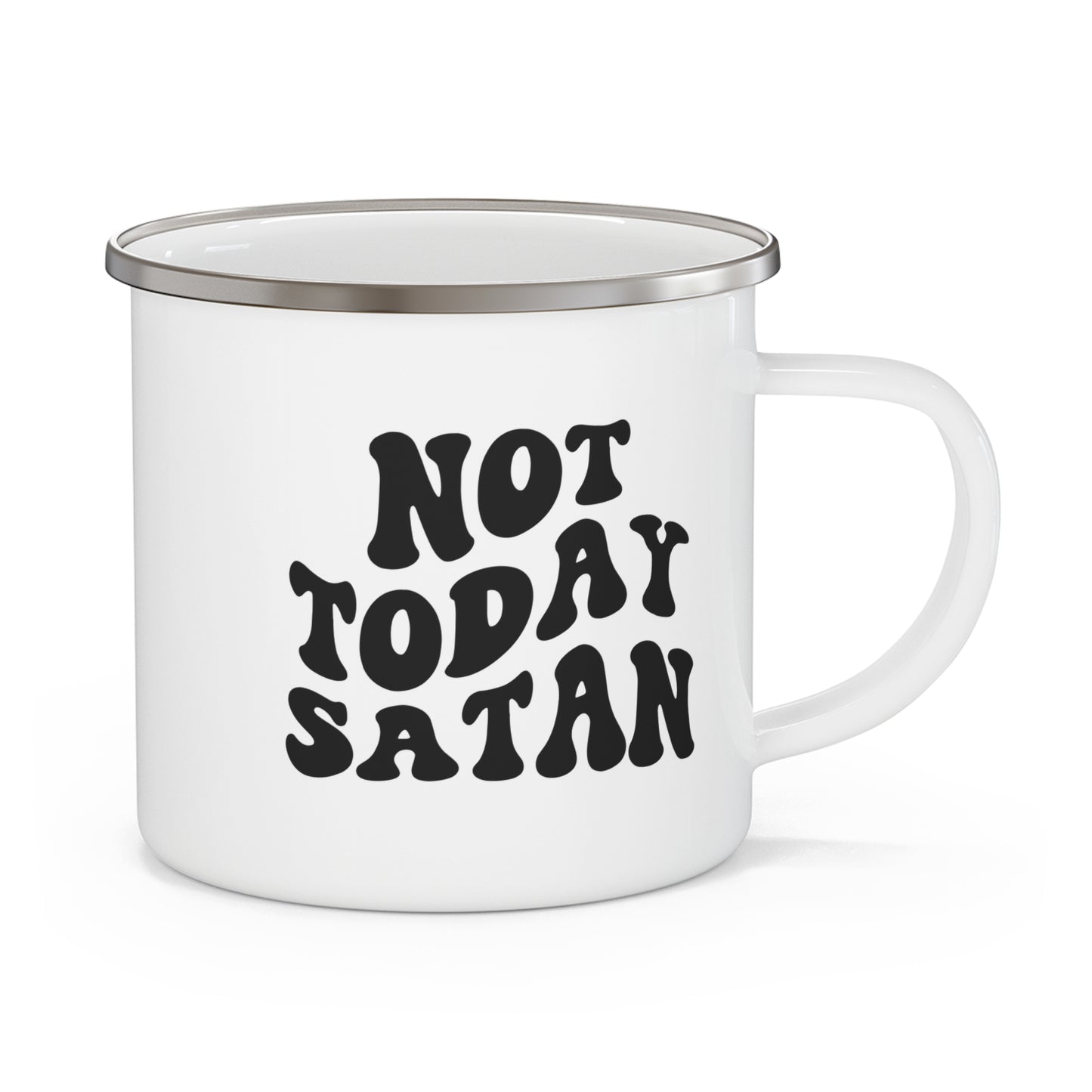 Not Today Satan Enamel Camping Mug - Fun Outdoor Drinkware for Campers and Nature Lovers