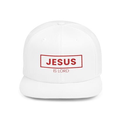 Faith-Inspired Flat Bill Snapback Cap - 'JESUS IS LORD' Design